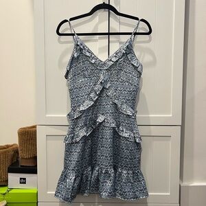 Blue Patterned Ruffle Dress